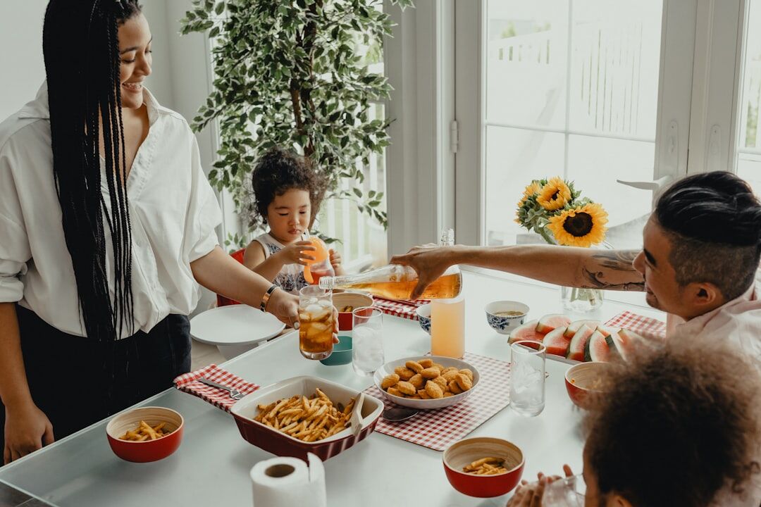 family eating dinner together